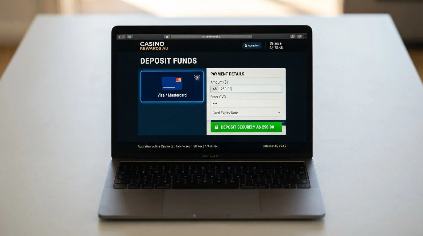 A close-up of an online casino deposit screen with American Express selected as the payment method and a dollar amount entered