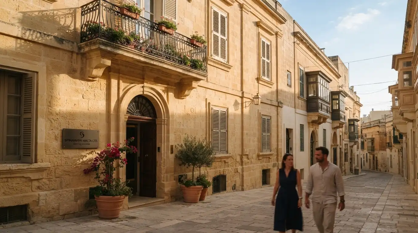 Betsoft Gaming's corporate office exterior in Valletta, Malta, with the company name visible at the entrance