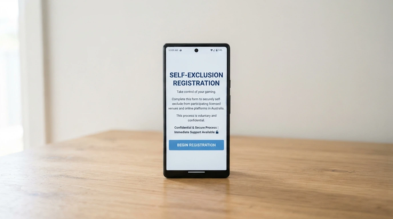 A smartphone screen showing the BetStop — National Self-Exclusion Register homepage