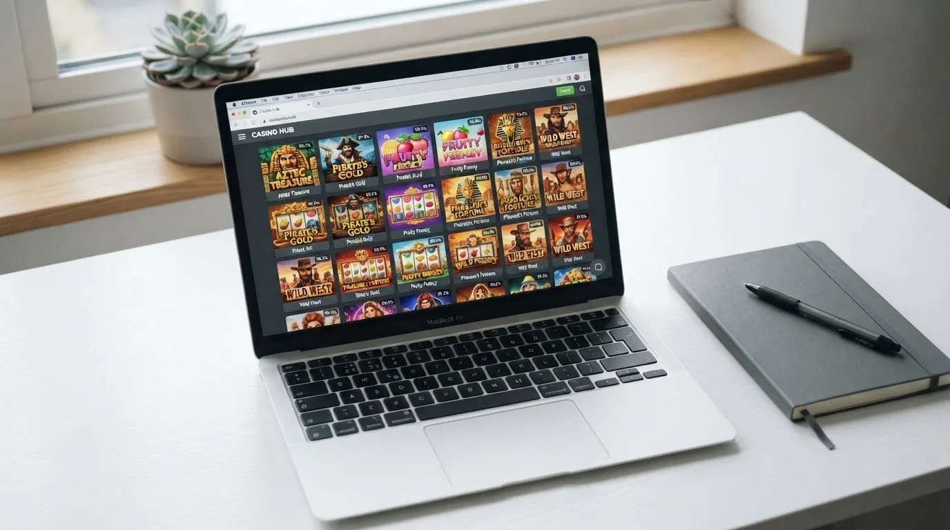 A grid of online pokies with RTP percentages shown in a table on screen