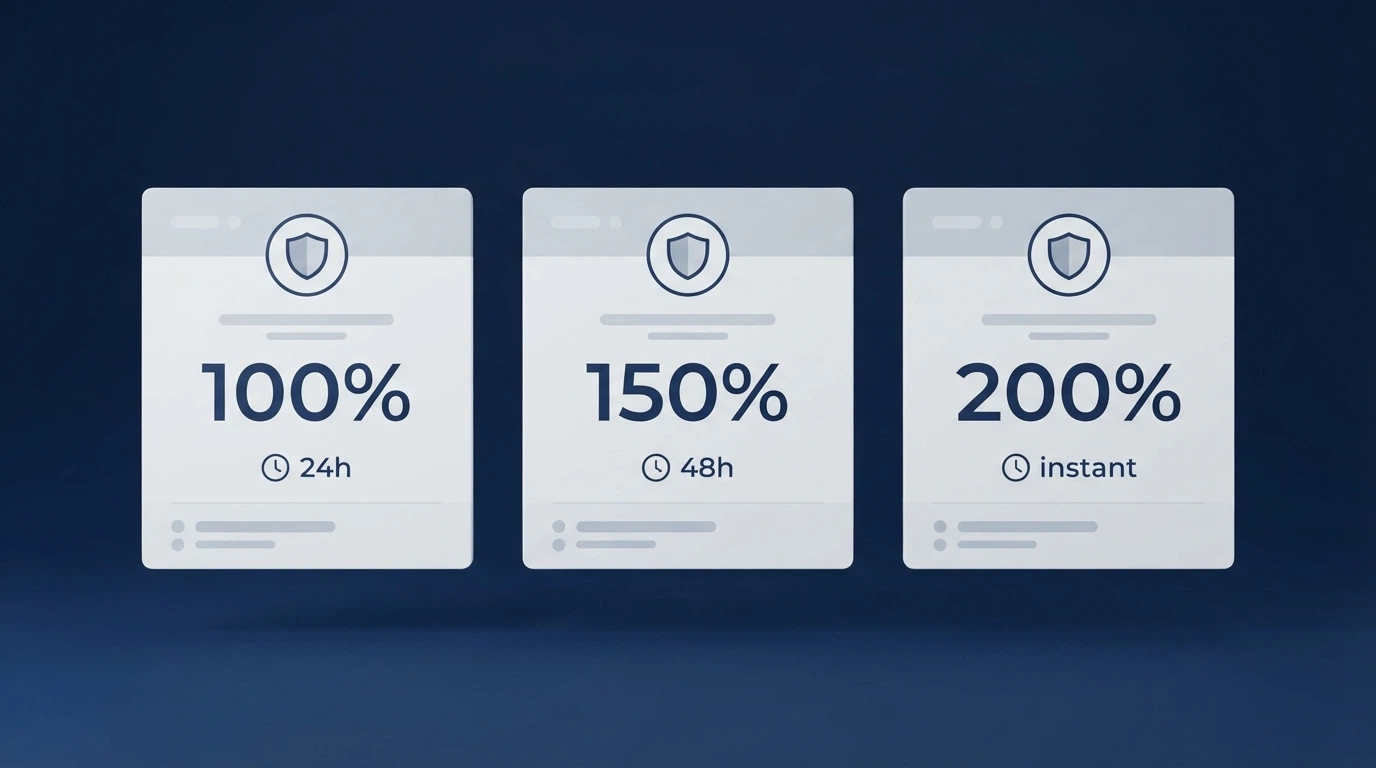 Side-by-side operator comparison cards with licence badges and withdrawal-speed indicators