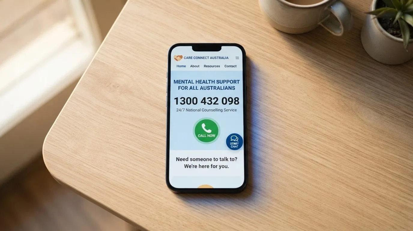 A smartphone screen displaying the Gambling Help Online homepage with the 1800 858 858 helpline number prominent on screen
