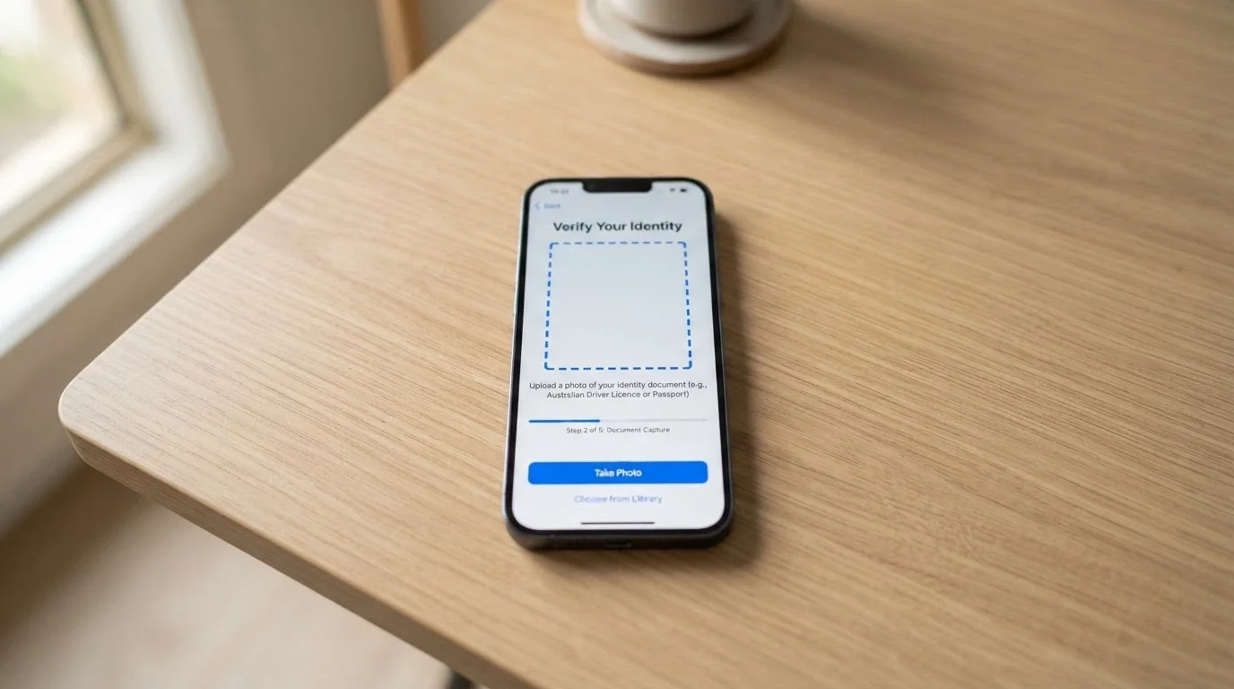 A smartphone showing an identity-document upload screen for a casino withdrawal