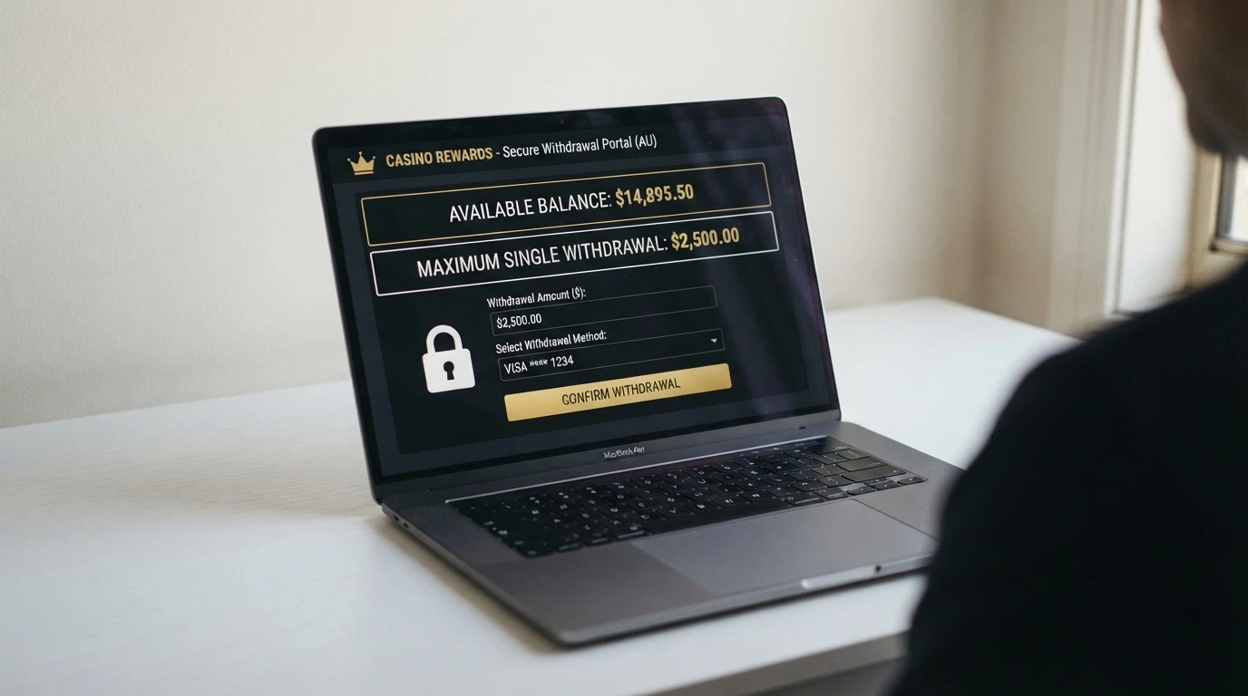 A casino withdrawal screen showing a capped cashout amount with a padlock icon next to it, the available balance showing a higher figure than the withdrawable amount