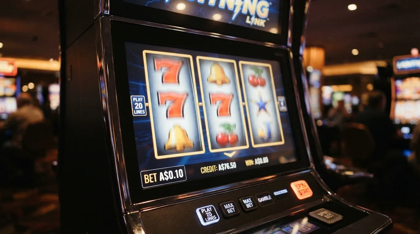 A video pokies reel mid-spin with a small coin value shown in the corner