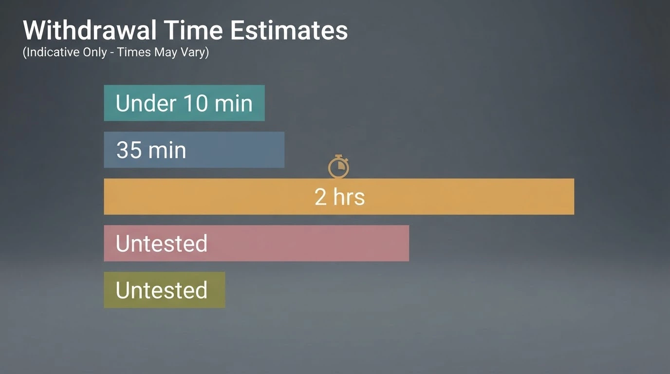 A simple bar chart or visual ranking of casino payout speeds with a stopwatch motif, no brand logos visible