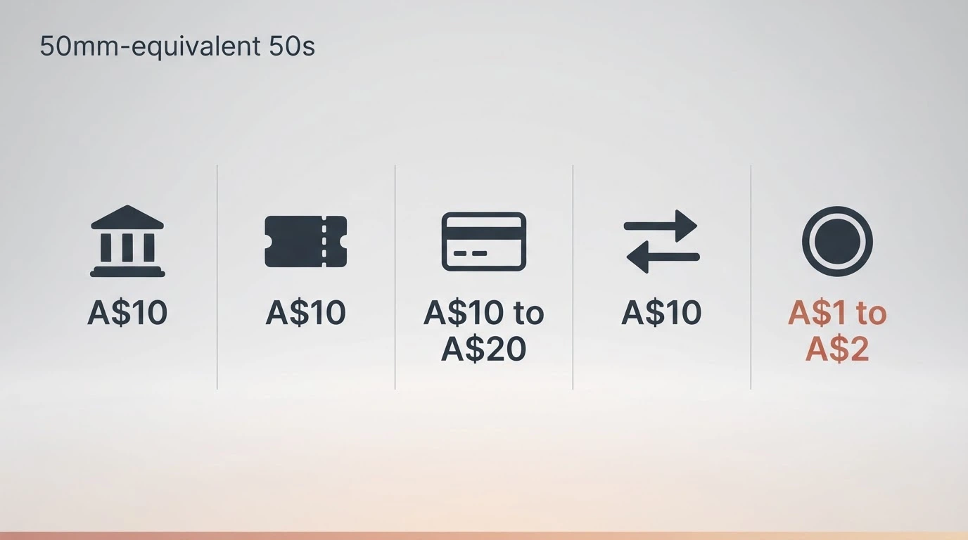 A side-by-side comparison graphic showing five payment method logos (PayID, Neosurf, Visa, POLi, Bitcoin) with their minimum deposit amounts listed beneath each