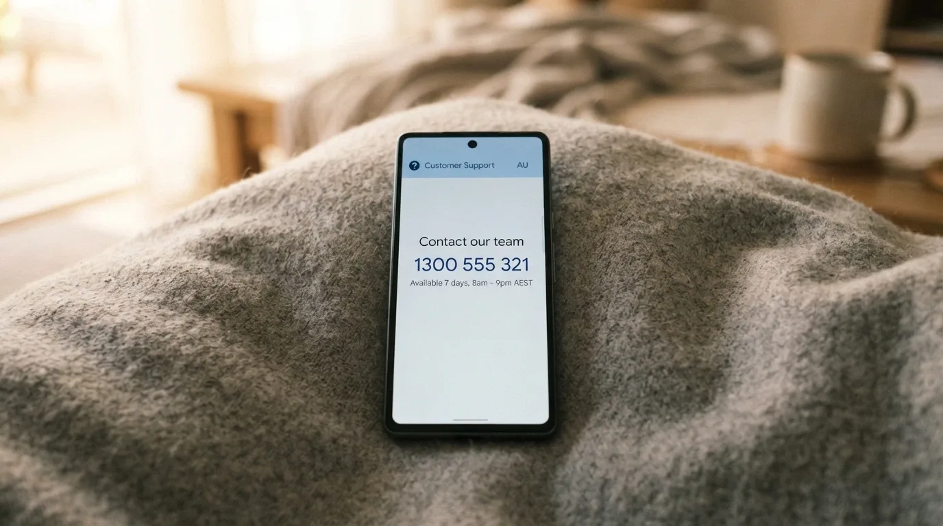 A phone showing the National Gambling Helpline number 1800 858 858 on a support page