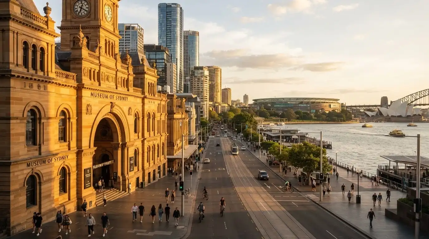 The North Terrace streetscape showing SkyCity Adelaide's entrance with the River Torrens and Adelaide Oval in the background