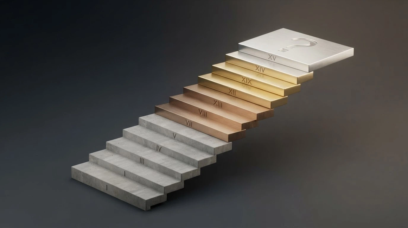 A visual progression of VIP tier levels shown as ascending steps from entry to elite, with increasing rewards at each rung and a question mark over the top tier