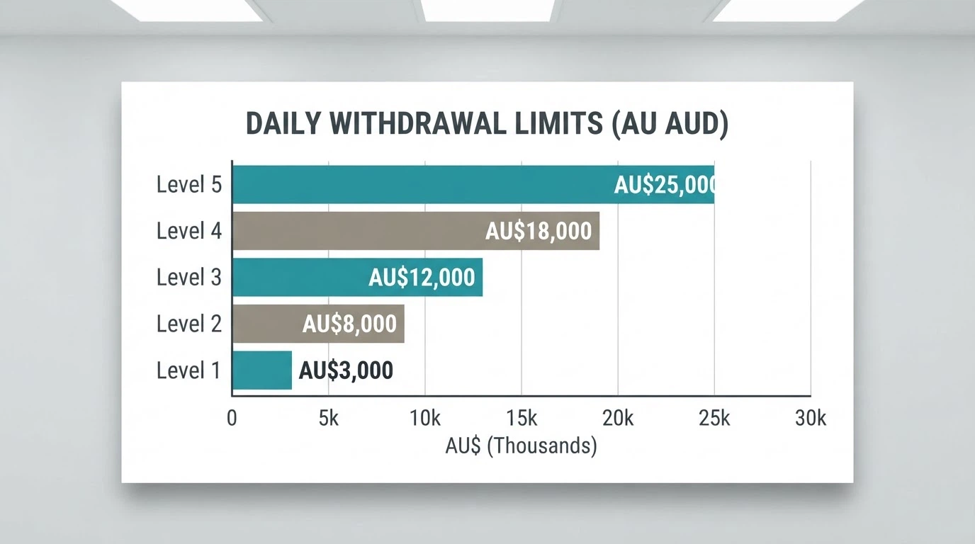 A bar chart comparing weekly and per-transaction withdrawal limits across several casino brands, with the highest bar dramatically taller than the lowest